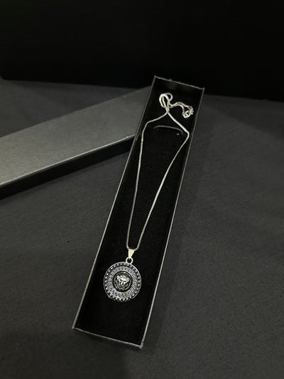 Zyro Imperial Lion Medallion Pendant featuring a detailed lion head design on a silver-toned chain.